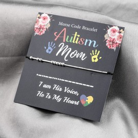 LQRI Autism Mom Bracelet Morse Code Bracelet Proud Autism Mom Gift I am His Voice He is My Heart Autism Awareness Jewelry Autistic Mom Gift (silver)