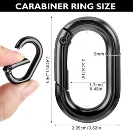 10Pcs Mini Carabiner Clip 1inch Small Carabiner Metal Tiny Oval Carabiner Keychain Hook Clips Spring Keyring Buckle for Paracord Lanyard Keychain, Car Key Rings Hook, Dog Tag Clips, Purse(Black)