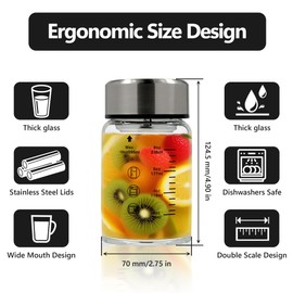 Rackickyer Borosilicate Glass Juice Water Bottles 6 Pack 10 OZ,Wide Mouth Glass Water Bottles with Lids and Sleeve,for Juicing, Smoothies, Milk, Protein, Reusable, Leak Proof, Shaker bottle