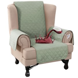 Turquoize 100% Waterproof Wing Chair Cover Wing Armchair Slipcovers Chair Couch Protector Triple Non-Slip Sofa Slipcover for Wing Chair Furniture Protector for Pets, Kids,Dog (Wing Chair, Sage)