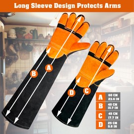SLARMOR Animal Handling Gloves/Welding Gloves Bite Proof Double Leather Reinforced Padding Dog,Cat,Bird Handling Gloves