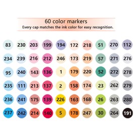 MEI COLOUR Alcohol Markers Brush Tip, 60 Colors Pastel Alcohol Markers for Adult Artist Coloring Book No Bleeding, Drawing, Sketch, Brush&Chisel Dual Tips,for Gifts