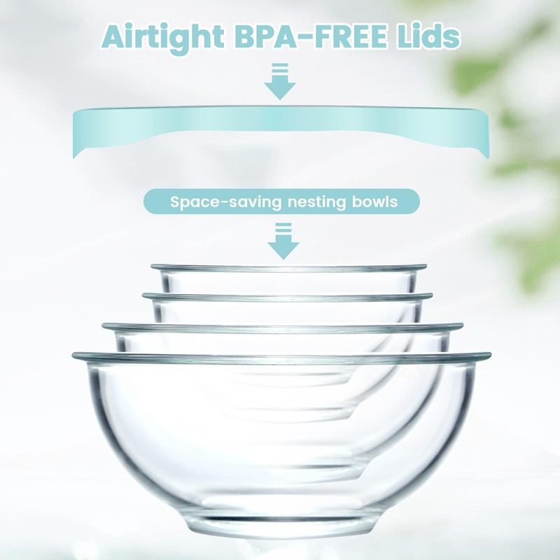 Luvan Borosilicate Clear Glass Mixing Bowls with Lids Set of