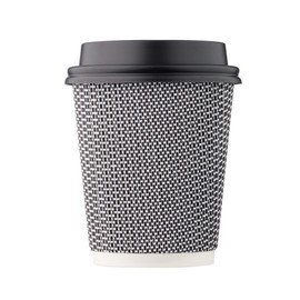 Harvest Pack GOURMET SHOWCASE [150 SET 8 oz Disposable Coffee Cups, Insulated Ripple Double-Walled Paper Cup with Lid, Black and White Geometric, Tea Hot Chocolate Drinks To go