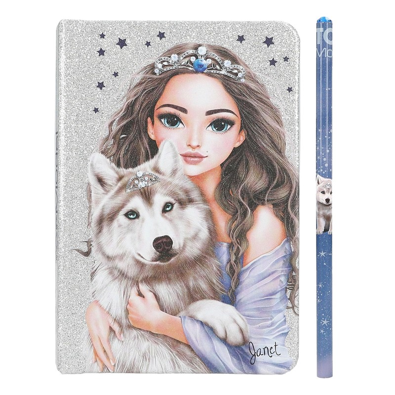 Depesche TOPModel 13176 Glitter Silver and Blue Notebook with Wolf