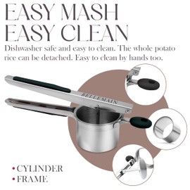 Bellemain 15 oz Large Potato Ricer | Heavy-Duty Stainless Steel Potato Ricer & Masher | Perfect for Mashed Potatoes | Ricer Kitchen Tool with Fixed Disc (Black)