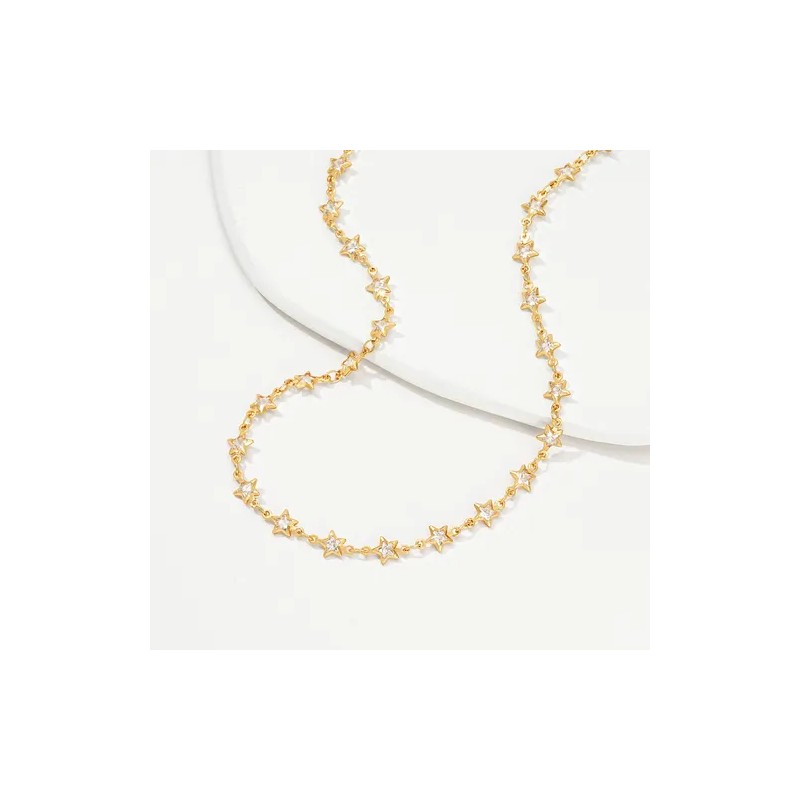 Collar Vowstone Estrella Mujer Cadena Chapado Oro 18k