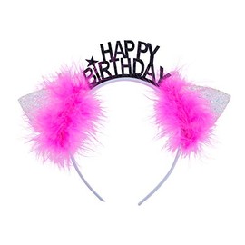 LUX ACCESSORIES White Glittery Cat Ears Pink Furry Happy Birthday Girls Headband