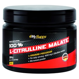 MySupps-100% L-Citrullin Malate, hochdosierte Aminosäure-L-Citrullin, 4000mg Citrullin Malate pro Portion, extra Portion Vitamin B6, veganer Pre Workout Booster, Made in Germany- 250g Pulver