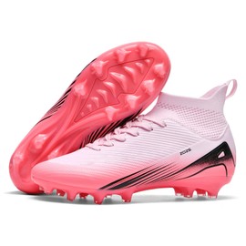 Kikaluo Men's High Top Soccer Shoes AG Long Spikes Men's and Women's High-Top Students Game Sports Training Soccer Cleats Shoes Pink EU 40