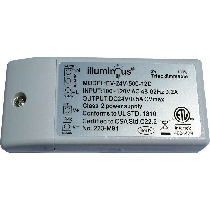 illuminous 24V 12W Dimmable CV DC LED Driver ETL approved