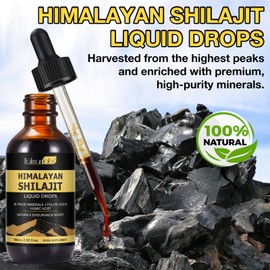 Shilajit Liquid Drops, 100% Pure Shilajit with Fulvic Acid and Minerals, High Potency Himalayan Shilajit Drops, High Strength Himilayan Shalajit Resin for Men and Women-60ML