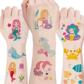 100PCS Mermaid Temporary Tattoos for Kids - Cute Under the Sea Party Favors, Perfect for Ocean Mermaid-Themed Birthdays, School Rewards, and Baby Showers（Mermaids）