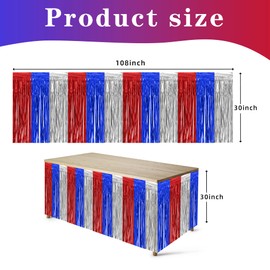 4 Pack 4th of July Table Skirts Decoration- 108 x30 in Memorial Day Decor- Red White and Blue Table Skirts- Patriotic Metallic Foil Fringe Tinsel Table Skirts for Independence Memorial Veterans Day