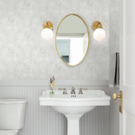 Ismoon Peel and Stick Wallpaper Vintage Floral Contact Paper Boho White and Grey Watercolor Damask Wallpaper Textured Removable Self Adhesive Vinyl Wall Paper for Bedroom, 17.3 in X 6.5 ft