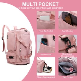 flintronic Sports Bag Women Men 42L Travel Bag with Shoe Compartment Wet Compartment Foldable Travel Bag Weekender Sports Bag Swimming Bag Fitness Bag Training Bag for Travel, Fitness, Sports (Pink),
