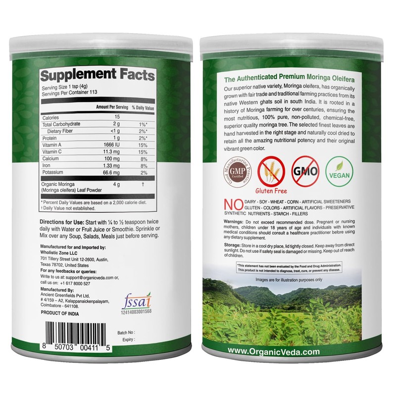 Organic Veda Moringa Powder (1 lb) The Real Green Native