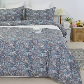 Softta Vintage 100% Cotton Shabby Flower Cal King Size 3Pc Duvet Cover Set Dark Style Bedding Set Chic Boho Paisley Bedding Collection Blue&Gray