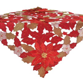 Christmas Winter Poinsettie Poinsettie Embroidery Polyester Tablecloth Approx. 85 x 85 cm Red