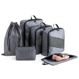 Organizador de Viaje para Maletas Compresión 50% Espacio - Set de 6 Bolsas Organizadoras de Viaje - Organizador de Equipaje Impermeable para Ropa, Cosméticos, Zapatos (01 Gris)