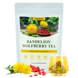 Feelherbs Organic Dandelion Wolfberry Tea for Kidney & Liver Cleanse, 21 Teabags Goji Berry Tea with 9 Natural Herbs Blend, Helps with Liver Detox & Eye Health, Caffeine-Free