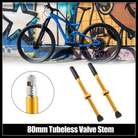 Hihaha 2pcs Aluminum Alloy 80mm Bike Tubeless Valve Stems Gold Tone Durable Material