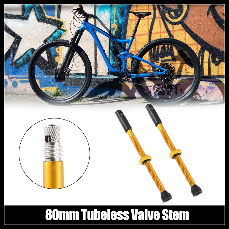 Hihaha 2pcs Aluminum Alloy 80mm Bike Tubeless Valve Stems Gold