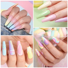 YSUVIN Macaron Semi-Permanent Nail Polish, 6 Colors Pink Blue Sky Yellow Cyan Nails, Soak Off UV/LED Lamp Diy Manicure Nail Art Set, 8ml