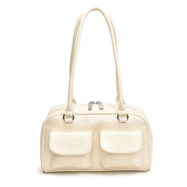 MORGEN SKY BAG801 Women's Shoulder Bag, PU Leather, Handbag, Double Pockets, Square Shape, Bag, Sacoche, Stylish, Underarm, Commuting to Work or School, Plain, beige