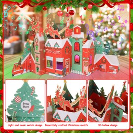 Aukuoy Musical Christmas Cards: 3D pop-up Christmas cards with Lights and Music of Merry Christmas, Popup Musical Greeting Card for Christmas Holiday Includes Envelop, Pretty Christmas Decorations