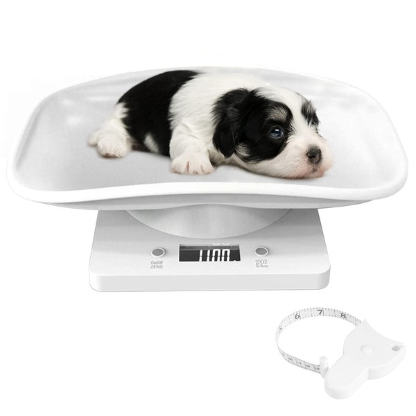 Digital Pet Scales with 1.5m Tape Measure, Small Weighing Scales Up to 10KG, LCD Electronic Scale for Precise Measurements of Babies, Mini Animals, Food Scales for Kitchen, Pet Owners, 29x18cm (10KG)