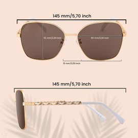 SQUAD Sunglasses for Women Metal Square Fashion 100% UVA CE Protection with Glasses Case, 3yb093c2 Oro Piel De Ternera Blanca Lente Marrón