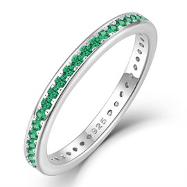 YL Women's Stackable Ring 925 Sterling Silver Eternity Bands Created Emerald Stacking Rings-size8