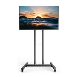 Forged Stand Mobile TV Cart withWheels for 23-60 Inch LCD LED OLEDFlat Screen Curved TV, Rolling TVStand Height Adjustable Tilt Holds 88Lbs, Wall Mounted Full Motion MobileTV Stand Rolling TV Stand tvcartPortable TV full  motion lgoled temper glass base