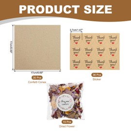 PATIKIL Dried Flower Confetti Cones, 30Pcs Paper Tapers Cone Holder with Dried Rose Petals/Sticker for Wedding Party Engagement Birthday DIY Decoration, Purple