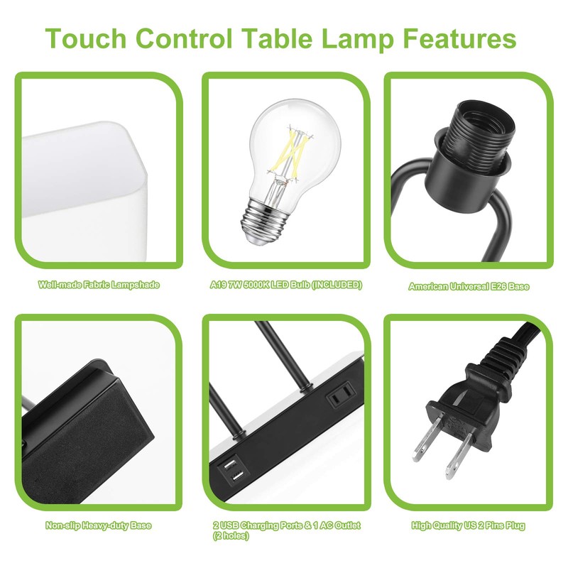 Bedside Touch Control Table Lamp with Dual USB Charging Ports