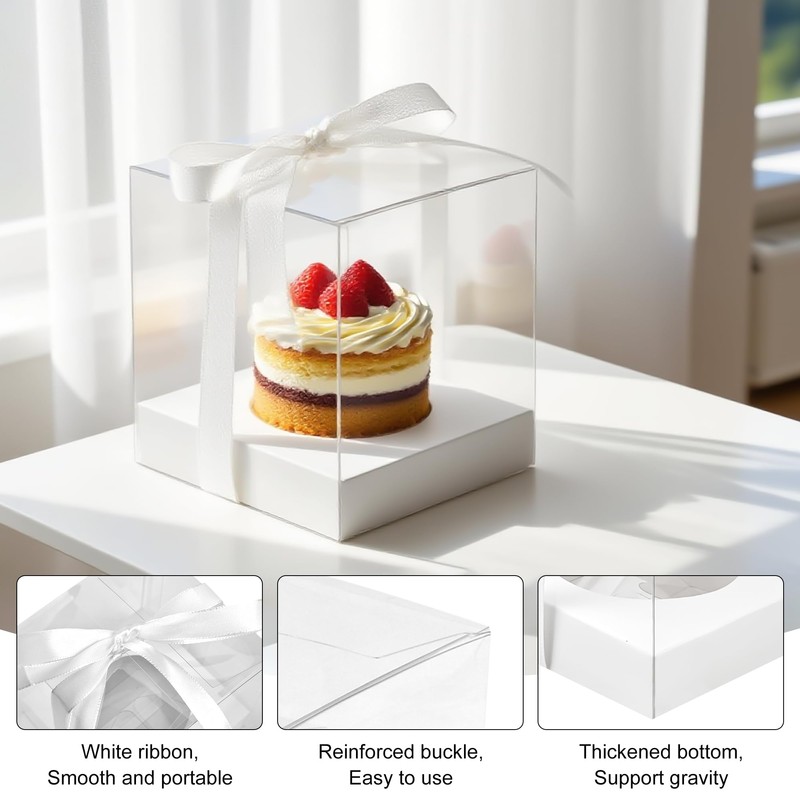 Axigundaone 60 Pcs Clear Cupcake Boxes Single 3.5 Inch, White