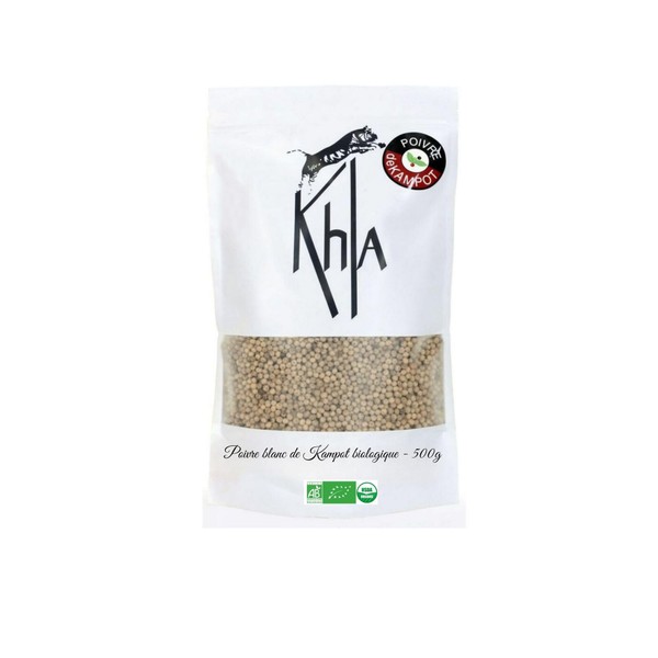 Khla - Poivre Blanc de Kampot Bio - Sachet Vrac Poivre en Grains 500g - Recharge Moulin - Grand Cru, Fort & Puissant - Ingrédient Cuisine - Direct Producteur - Épice Asie - Origine Cambodge