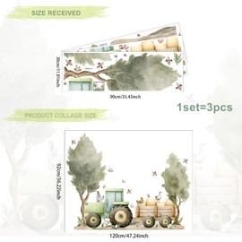 Farm Tractor Wall Decal,Farmhouse Animals Chickens, Ducks, Birds,Goose,Clouds,Trees Wall Stickers,Farm Tractor with Trailer Decor for Boys Girls Playroom Barn Nursery Kids Room
