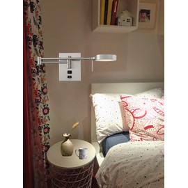 HomeFocus USB LED Reading Swing Arm Wall Lamp Light,LED Bedside Reading Wall Lamp Light,Living Room Wall Lamp Light ,Wall Sconces,LED 5W 3000K,USB Charging Port,Metal, Satin Nickel.