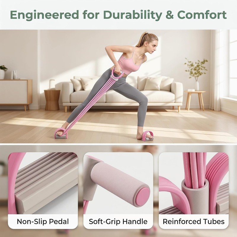 Pedal Resistance Band with Handle, 6-Tube Elastic Exercise Bands, Multifunctional