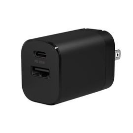 Owltech Small AC Charger, PD 30W, USB Type-C Port + USB Type-A Port, Black, OEC-APD30A1C1-BK