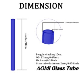 Glass Blowing Tubes, 10pcs 4inch Long Blue OD 12mm ID 8mm 2mm Wall Thickness Borocilicate Glass Tubes for Cut Art DIY