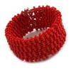 Avalaya Fancy Red Glass Bead Flex Cuff Bracelet - Adjustable