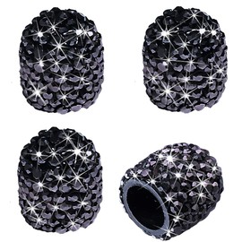 Valve Stem Caps, 4 Pack Handmade Black Crystal Rhinestone Universal Car Tire Valve Caps Chrome,Attractive Dustproof Bling Car Accessories - Black Diamond