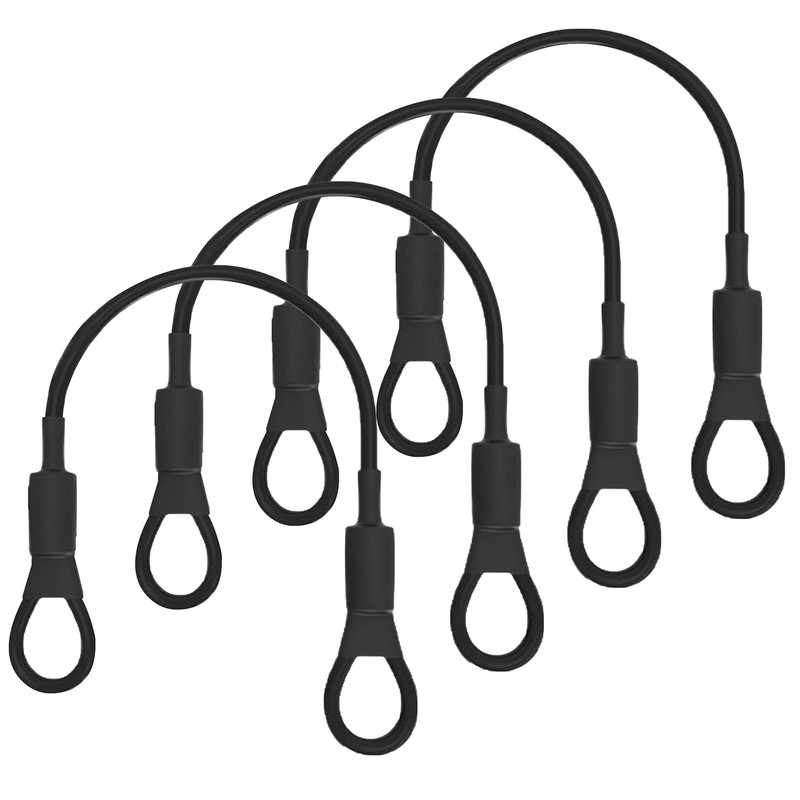 4 Pcs Black 3mm Diameter Braided Steel Safety Lanyard Cable