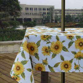 Melaluxe Spring/Summer Wrinkle-Free Waterproof Outdoor Tablecloth with Umbrella Hole and Zipper, 60 Inch Square