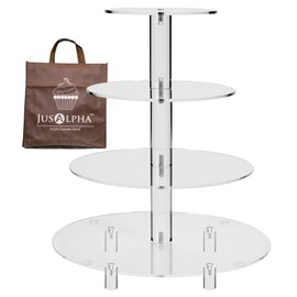 Jusalpha Large 4 Tier Cupcake Stand,Acrylic Round Cake Stand Dessert Tower Tea Party Serving Platter, Cupcake Tree Wedding Party Décor, Stand with Rod Feet (4RF)