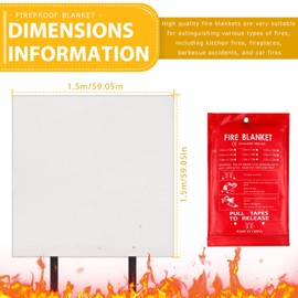 TOATELU 1.5 m x 1.5 m premium fire blanket: fire blanket for kitchen, fire protection blanket made of fibreglass cloths, emergency survival kit for kitchen, fireplace, barbecue, car, camping, also for