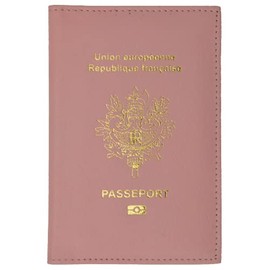 France Passport Cover Genuine Leather Passport Holder Travel Wallet REPUBLIQUE FRANCAISE (Pink)